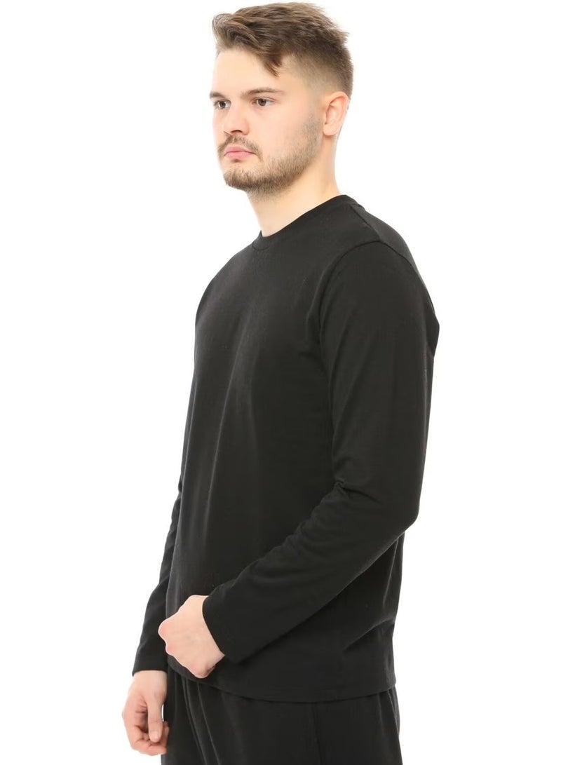 Defy's Men's Long Sleeve Crew Neck T-Shirt Black - Image 2
